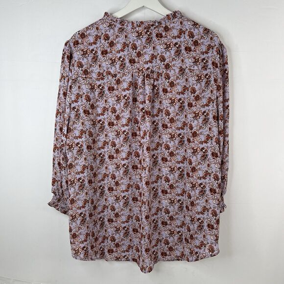 Jones & Co. Plus Sz 2X Blouse Top Lavender Floral Peasant Tie V-neck 3/4 Sleeve - Picture 6 of 10